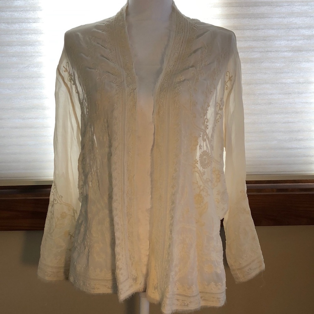 Lucky embroidered gauze-y ivory top